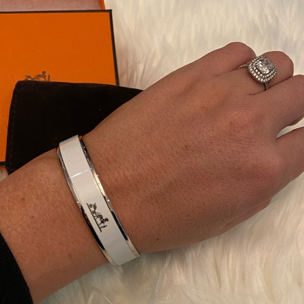 **SOLD**White and silver Hermès enamel bracelet